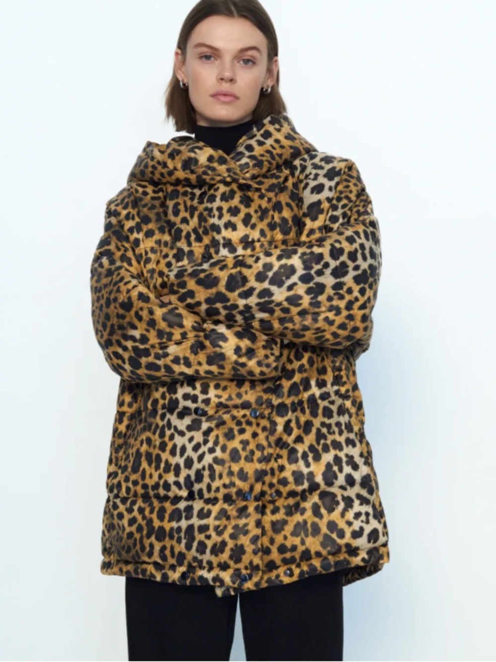 Zara Water Repellent Printed Coat Leopard Puffer Size S
